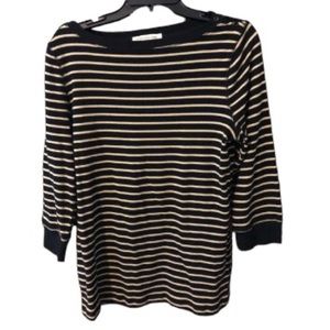 Jones New York Black and Tan striped T-shirt, Size L